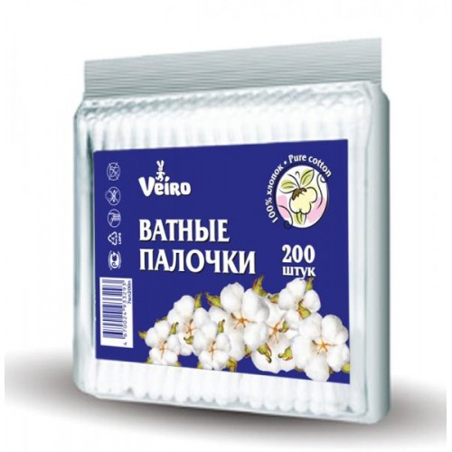 Ватные палочки  детские Veiro 200шт квадр. 7вп200п