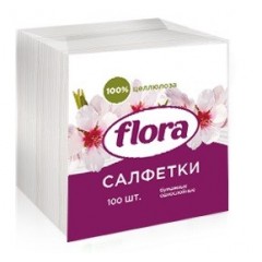 Салфетки бумажные 24х24, белые 100л FLORA