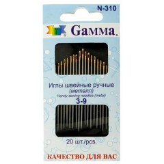 Gamma Набор игл для шитья №3-9 N-310 20 шт. в конверте с прозрачным дисплеем .