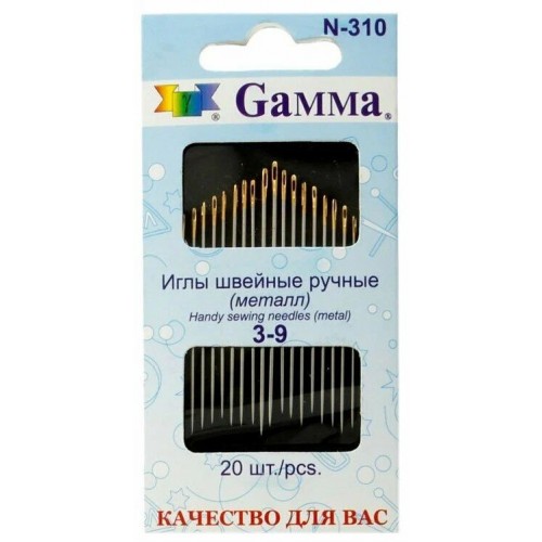 Gamma Набор игл для шитья №3-9 N-310 20 шт. в конверте с прозрачным дисплеем .