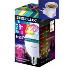 Лампа-проектор вращ. с переxодником E27 3W RGB Disco Ergolux LED-A75DIS-3W-E27